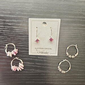 Set of 3 Silver & Purple Earrings